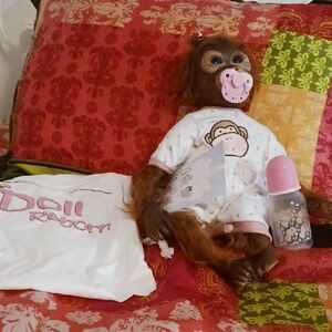 Reborn Monkey Doll with Magnetic Pink Pacifier&bottle